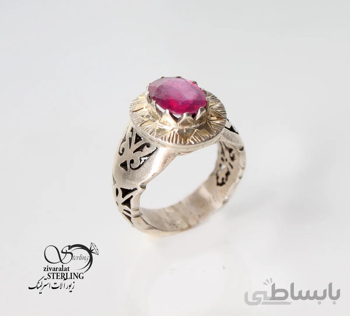 انگشتر نقره مردانه با سنگ یاقوت سرخ