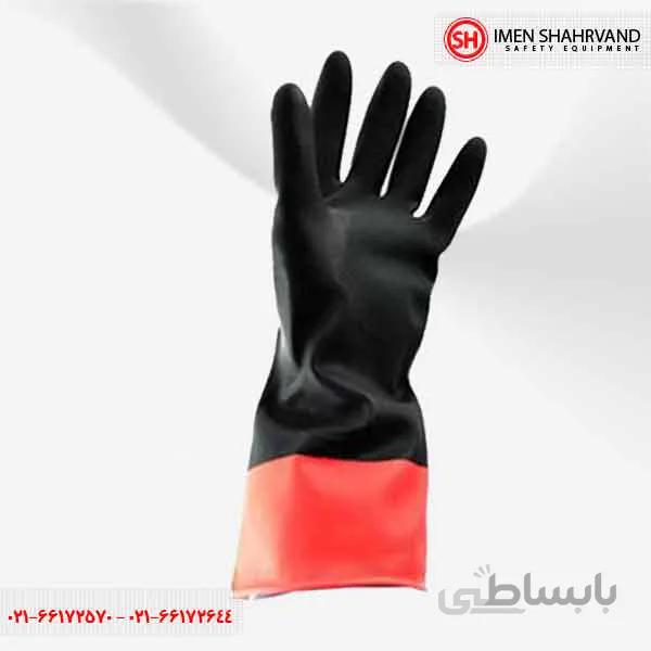 دستکش بنایی لاستیکی سه لایه دو رنگ قرمز و مشکی تکنسین