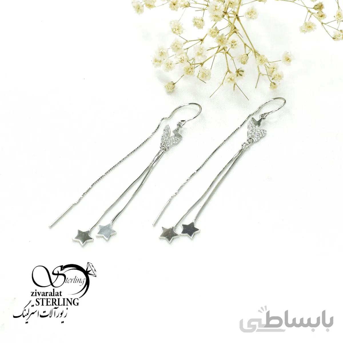 گوشواره آویز نقره طرح قلب و ستاره