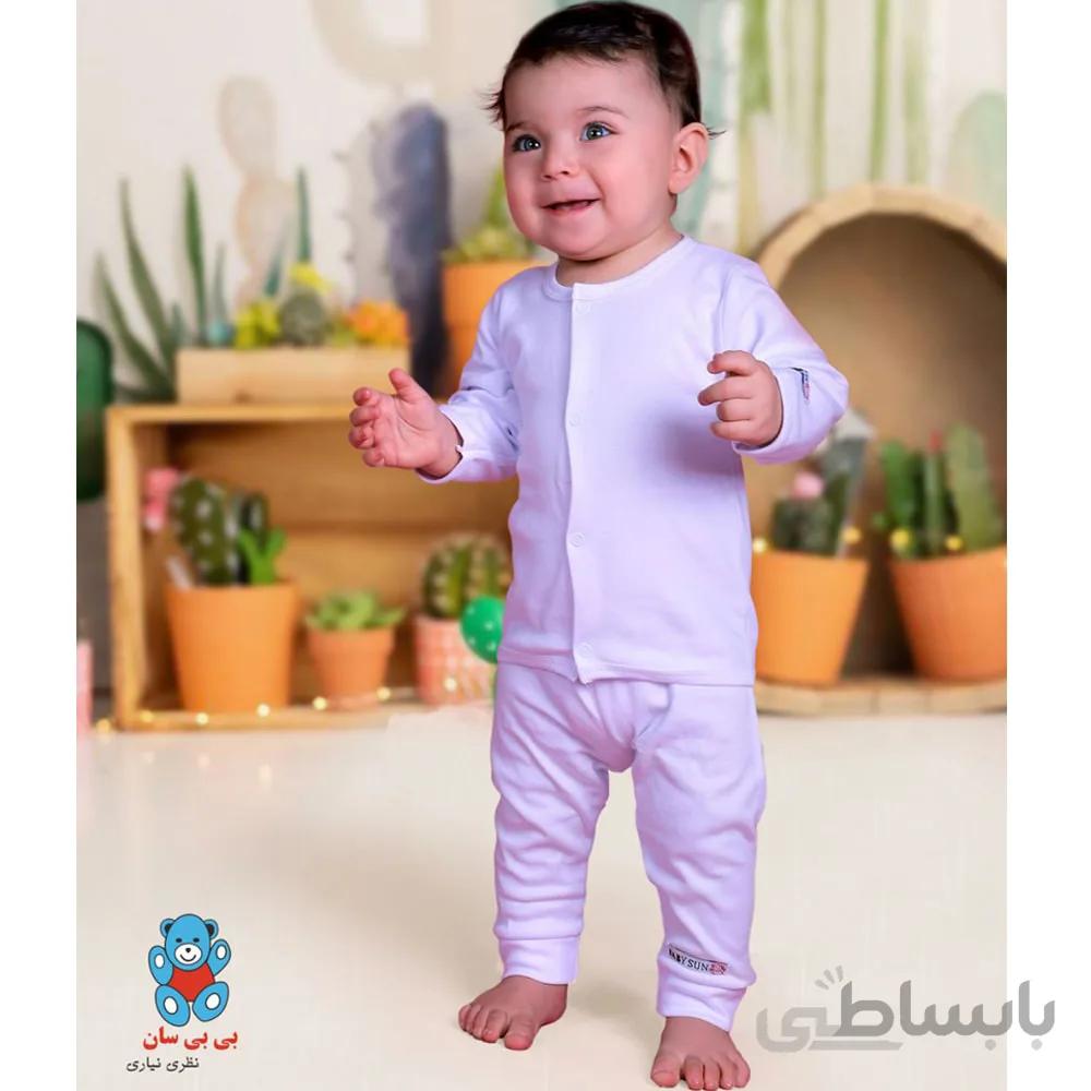 ست شومیز و شلوار نوزادی سفید بی بی سان