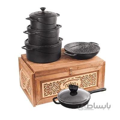 سرویس قابلمه چدن ۹ پارچه نالینو Dio ا cast iron cookware set dio 9 psc