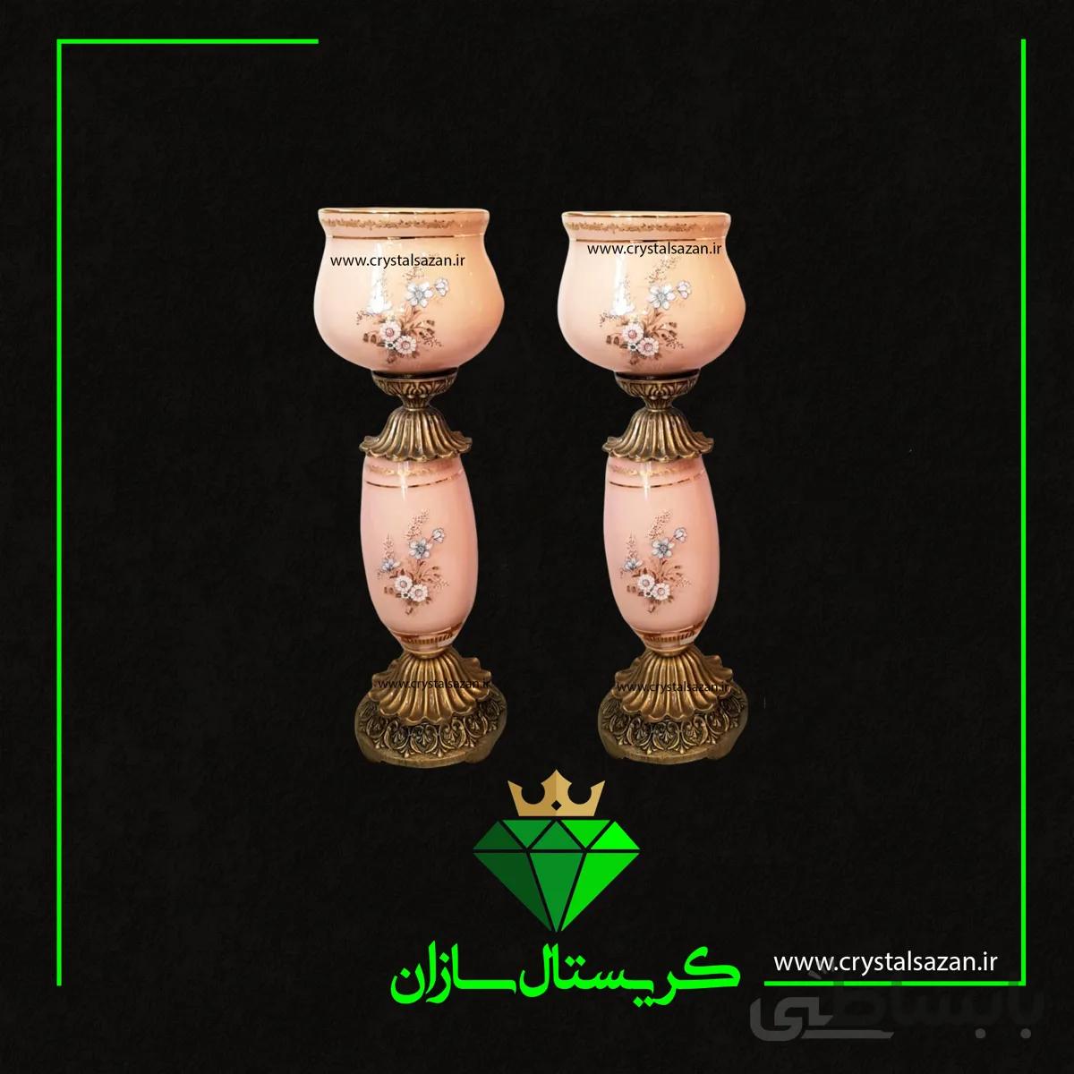 شمعدان افرا کریستال سازان مدل رز صورتی کد SH993