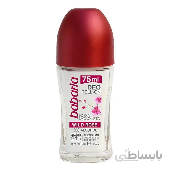 مام رول زیر بغل باباریا 75 میل مدل babaria wild rose deodorant 24h roll on 75ml