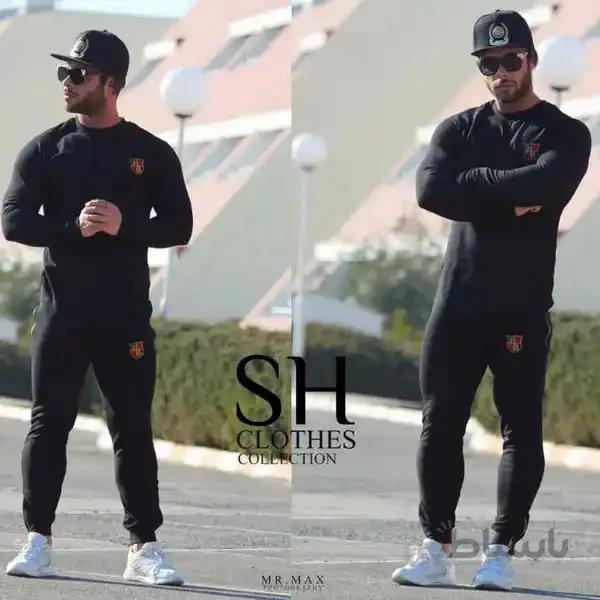 ست مردانه کد 195 سویشرت و شلوار رنگ مشکی جنس دورس ا Men's set code 195 Dors sweater and black pants