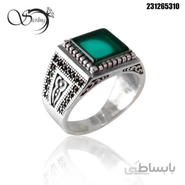 انگشتر نقره با سنگ عقیق سبز کد:۱۶۳۹