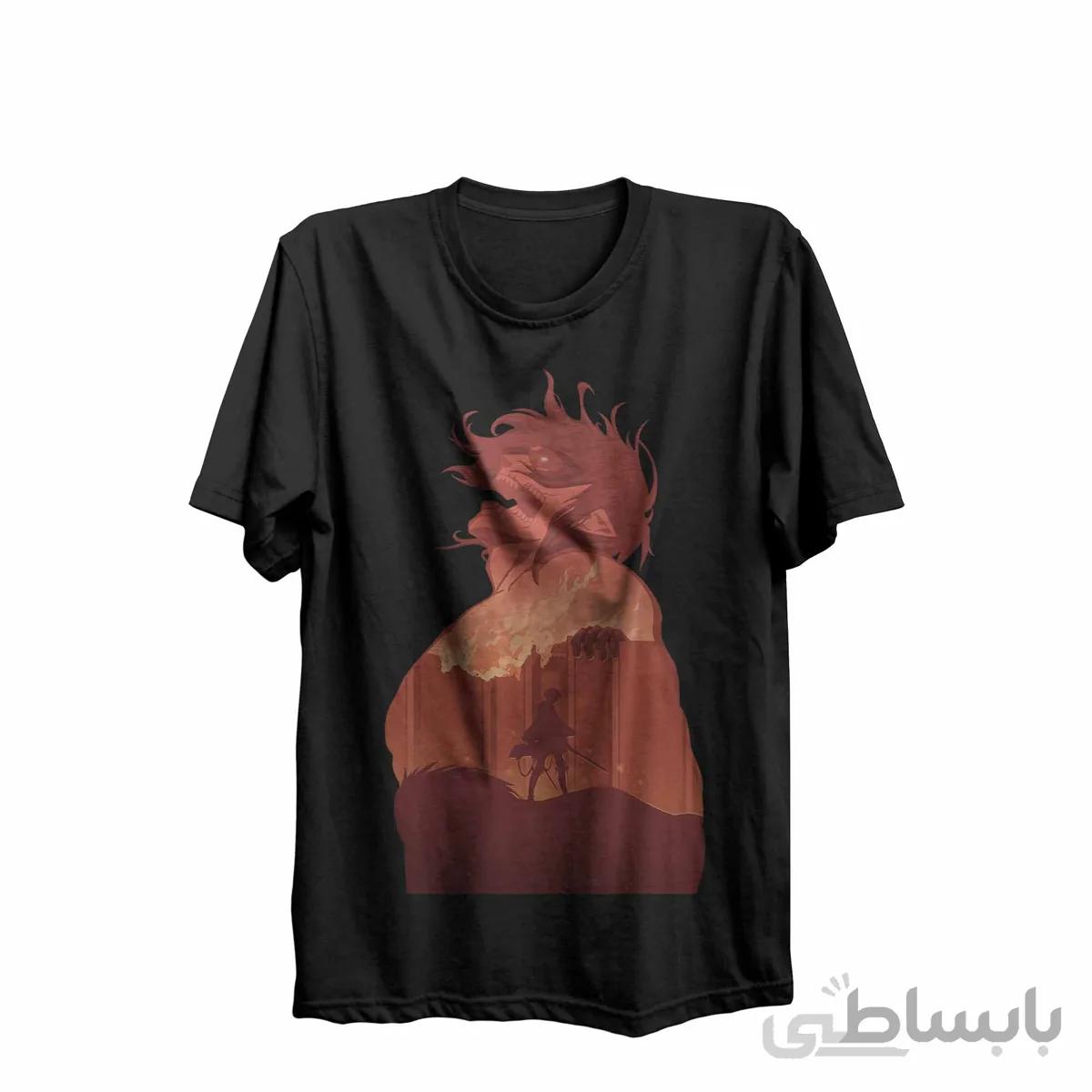 تیشرت یقه گرد مشکی طرح انیمه اتک ان تایتان Attack on Titan