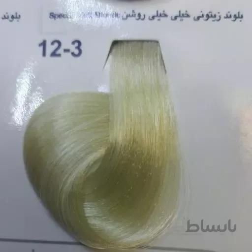 رنگ مو مارال بلوند زیتونی خیلی خیلی روشن سری زیتونی شماره 12.3 حجم 100 میل ا maral hair color 12.3