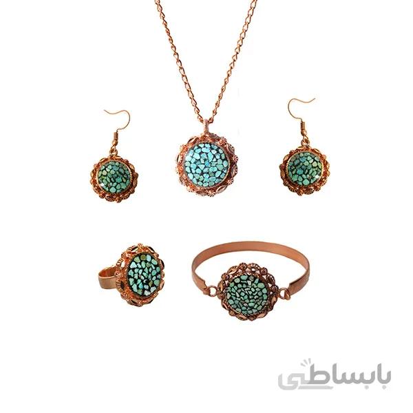 ست زیورآلات مسی فیروزه کوب خورشیدی کد JW228.1
