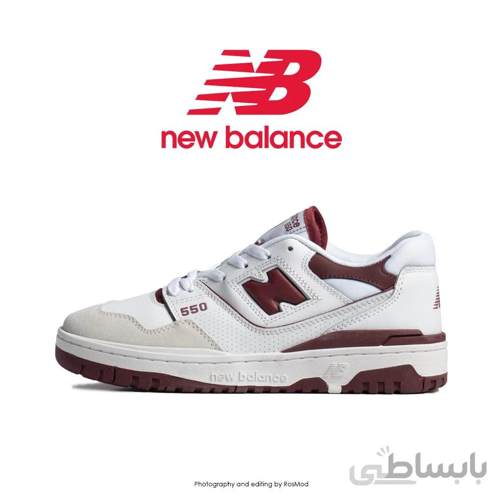 کتانی نیوبالانس 550 سفید کرم زرشکی – New Balance 550 Sea Salt Burgundy