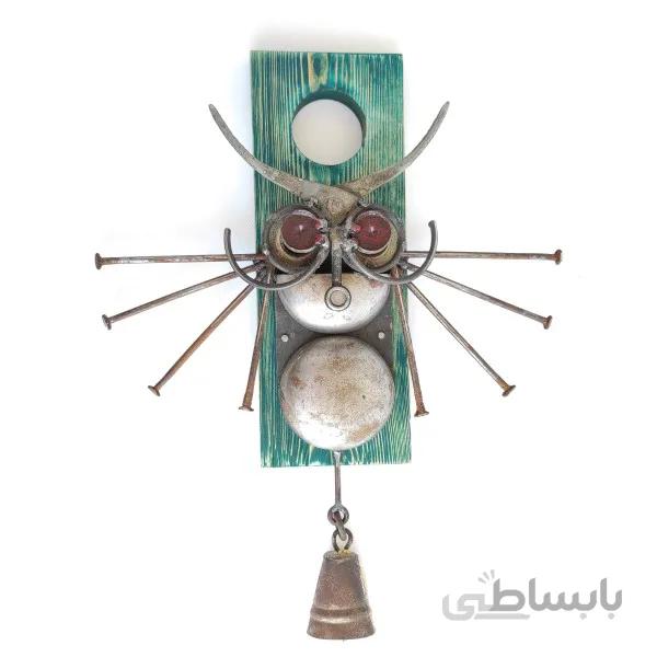 مجسمه دست ساز فلزی جغد زنگوله به پا