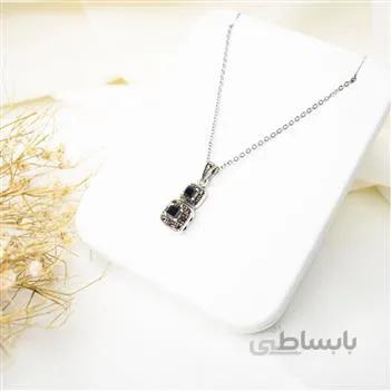 گردنبند نقره سیاه قلم سنگ یاقوت کبود معدنی کد5721