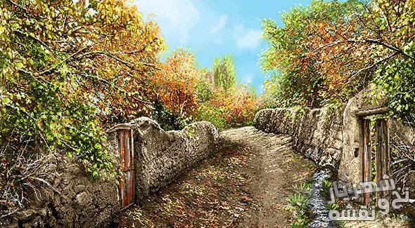 نخ و نقشه تابلو فرش طرح منظره کوچه باغ کد 92409