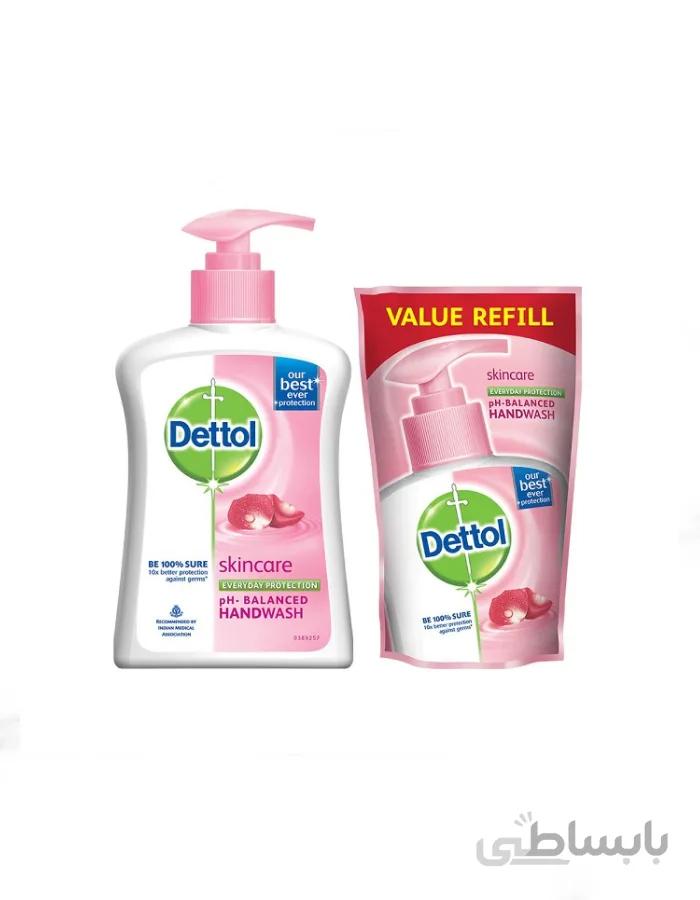 مایع دستشویی دتول مراقب پوست200 میلی همراه با یدک 175 میلی dettol