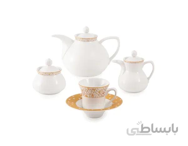 سرویس چینی زرین 12 نفره کامل ژئومتریکال طلایی (108 پارچه) ا Zarin Iran Shahrzad Geometrical-Gold 108 Pieces FDC Dinnerware Set