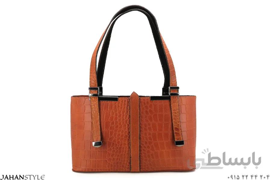کیف زنانه مجلسی چرم طبیعی عسلی