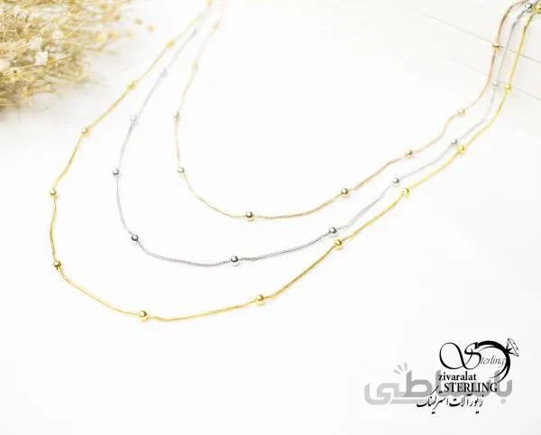 گردنبند زنانه استیل سه زنجیره توپی