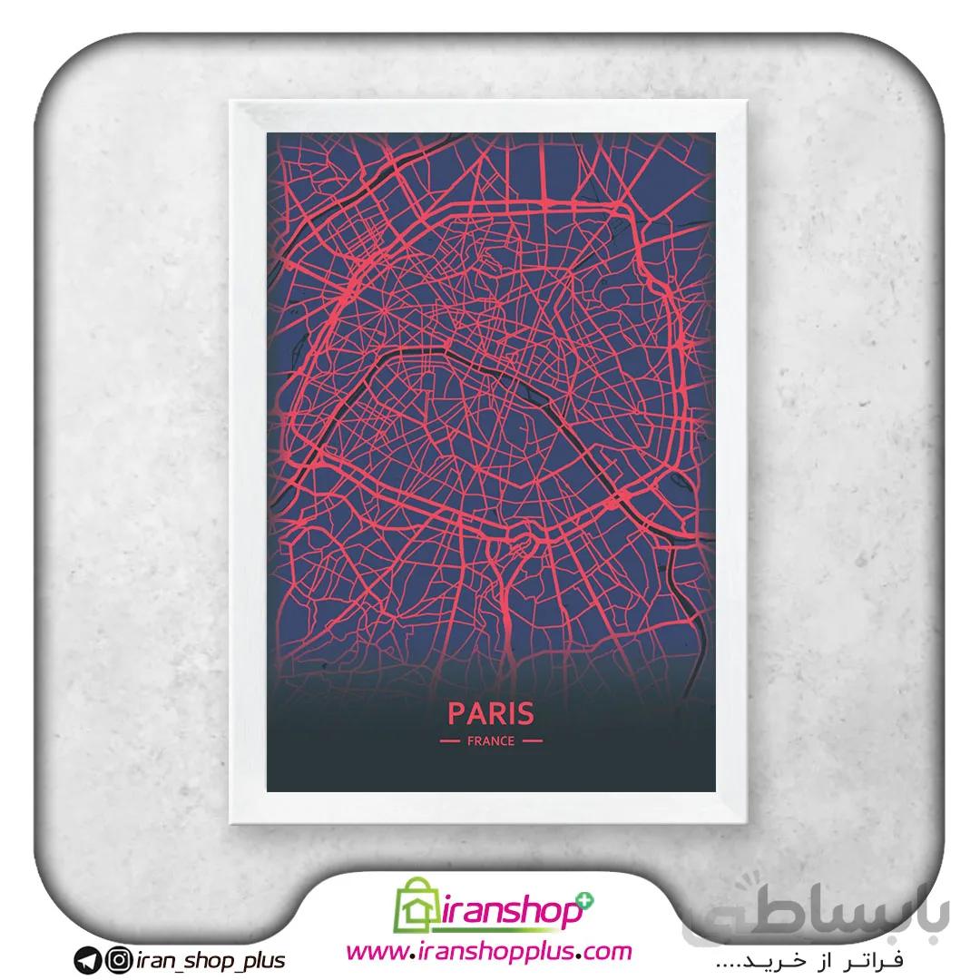 تابلو نقشه شهر پاریس با تم Neon Pink
