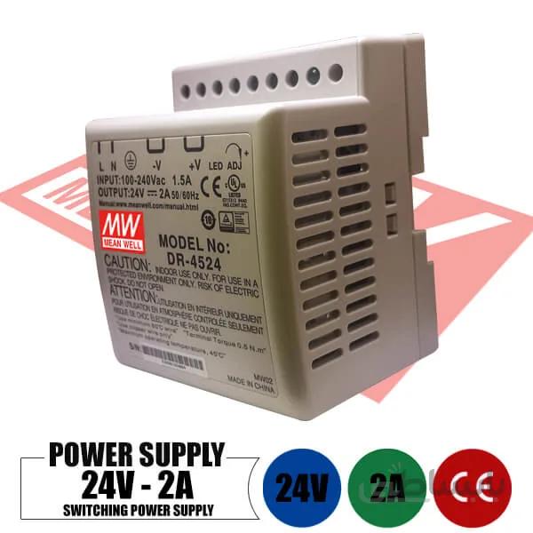 منبع تغذیه سوئیچینگ 24 ولت 2 آمپر MEAN WELL ا Switching power supply 24 volts 2 amps MEAN WELL