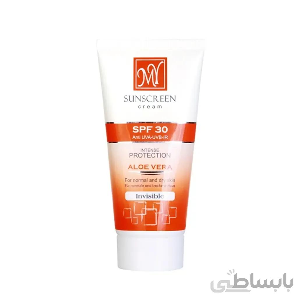 کرم ضد آفتاب مای بدون رنگ حاوی آلوئه ورا SPF30 حجم 50 میل ا MY Cream Sunscreen Invisible Aloevera SPF30 50ml