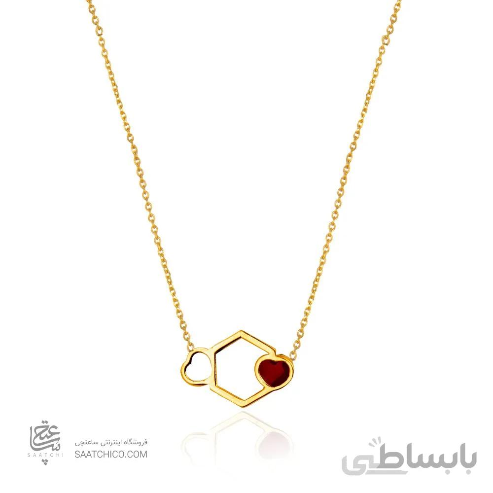 گردنبد طلا زنانه طرح قلب میناکاری کد LN813