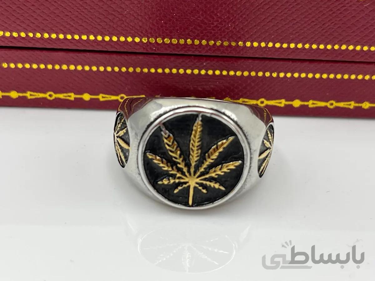 انگشتر مردانه نقره ای طرح گل