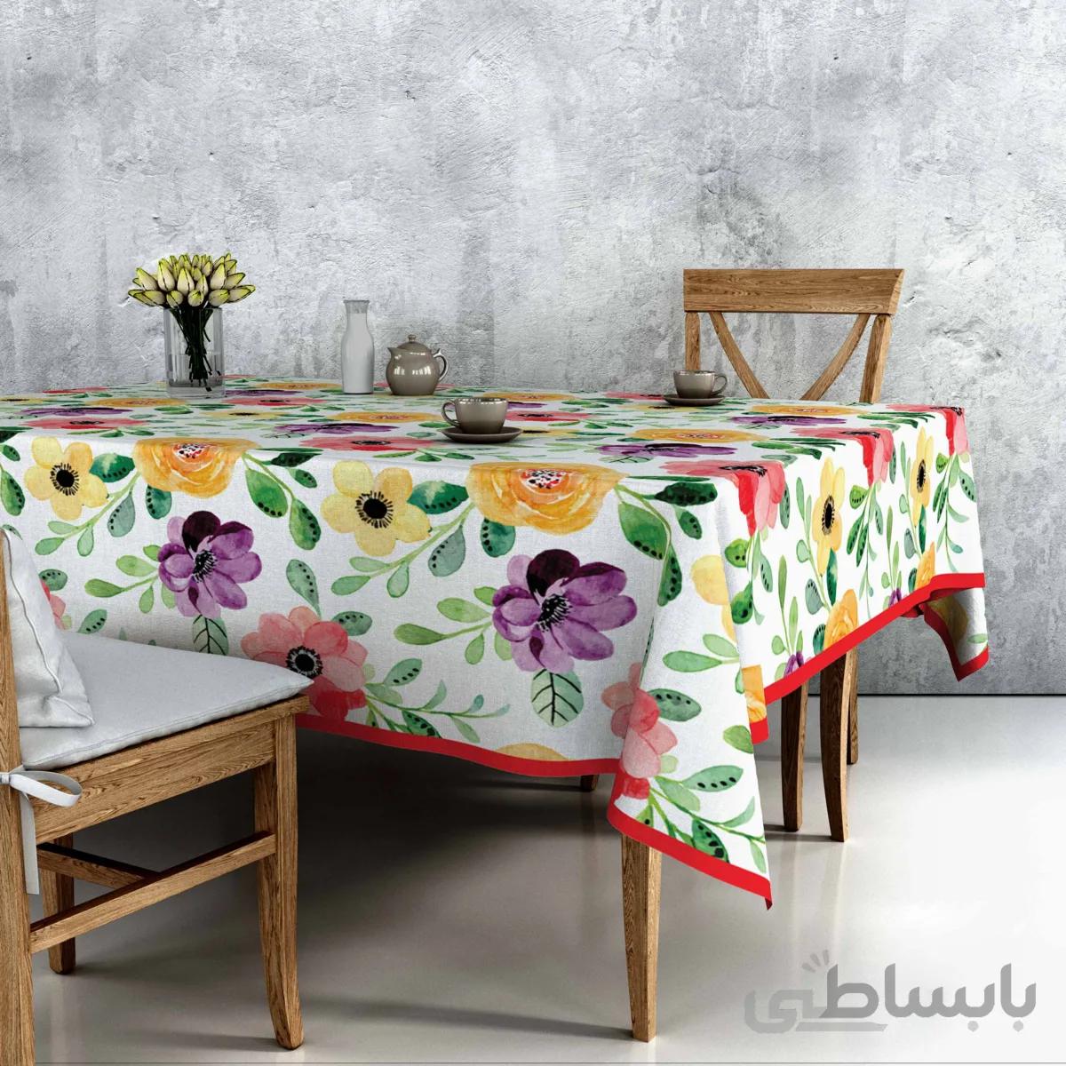 سفره طرح گل های زرد و بنفش