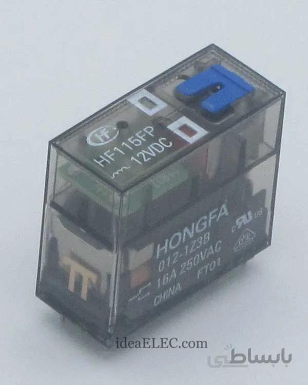 رله هنگفا 12 ولت 8 پین 8 آمپر با کلید دستی مدل HONGFA HF115FP-012-2Z4B
