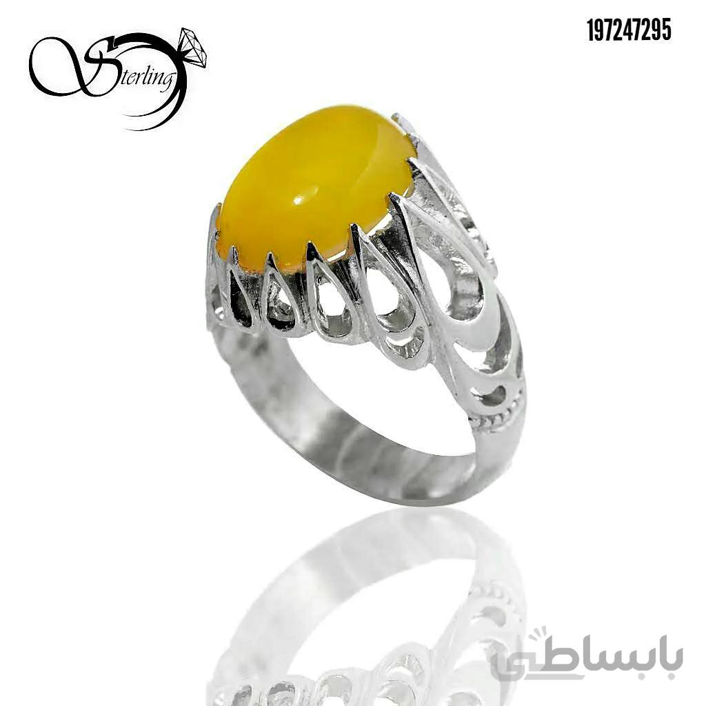 انگشتر نقره مردانه با نگین عقیق زرد ( شرف الشمس) کد:۲۵۷۲