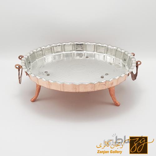 سینی مسی چکشی پایه دار بزرگ