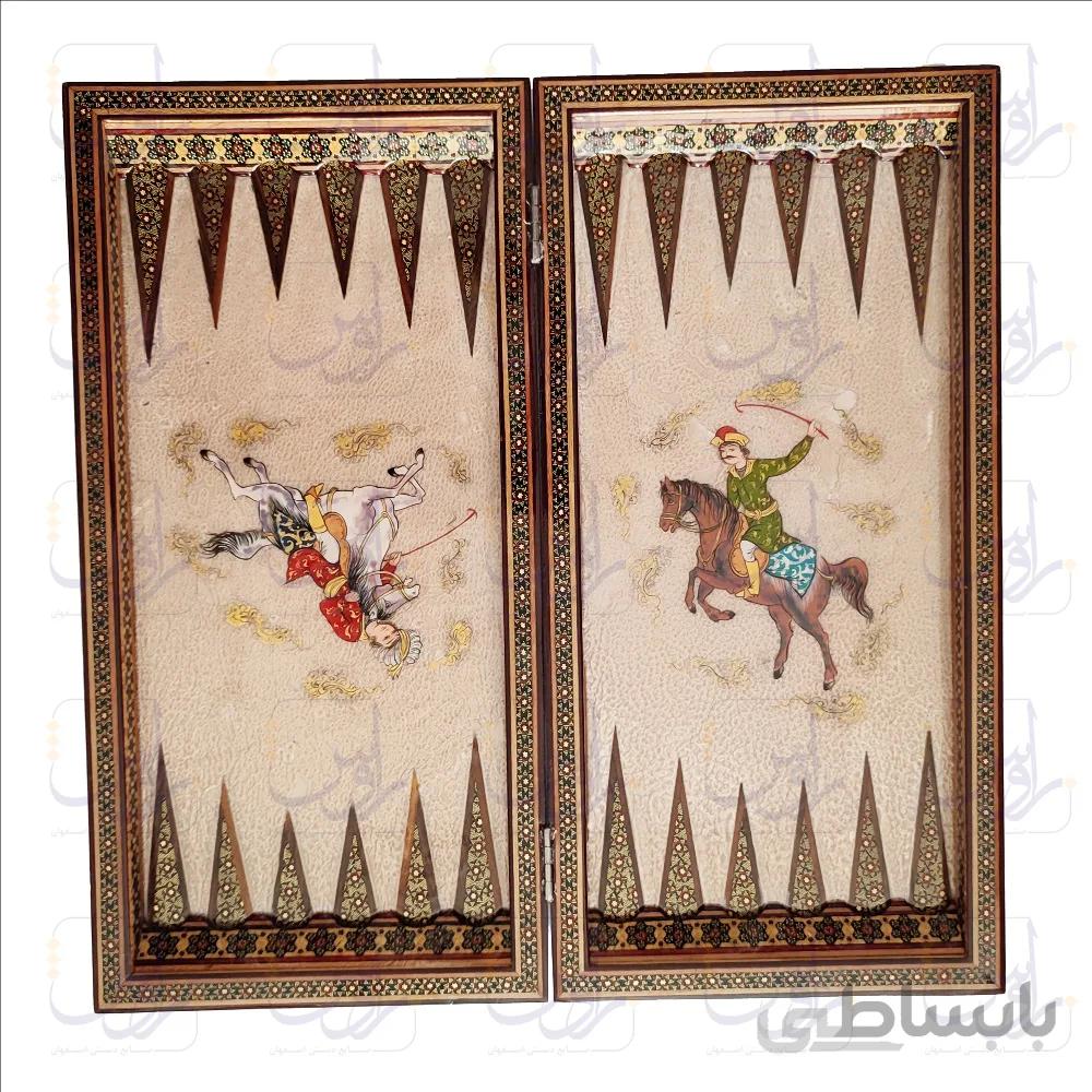 تخته نرد و صفحه شطرنج لبگرد خاتم نقاشی چوگان فرشچیان سایز 40