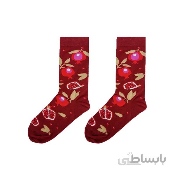 جوراب ساق دار زنانه زرشکی طرح انار کد PH577