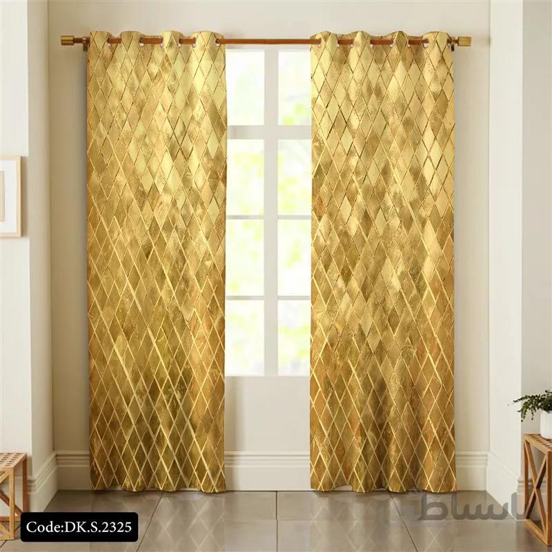 پرده پانچی (هازان و مخمل) کد DK.S.2325 طرح اسپرت لوزی های طلایی