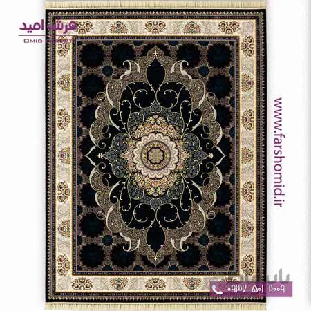 فرش ماشینی 700 شانه 10 رنگ رخساره (چکاوک) سرمه ای فرش محتشم