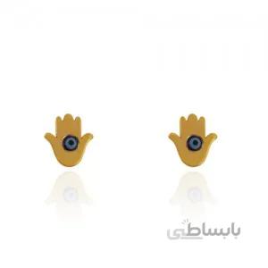 گوشواره طلا زنانه طرح دست همسا با چشم نظر کد LE621