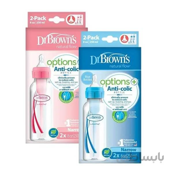شیشه شیر 0+ ماه دکتر براون Dr Browns طلقی 250 میلی لیتر صورتی بسته دو عددی