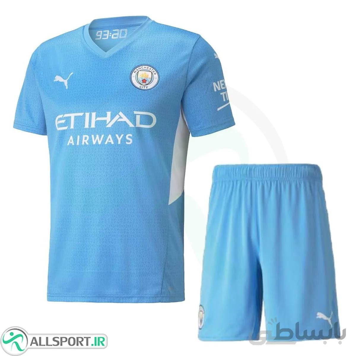 پیراهن شورت اول منچسترسیتی با چاپ نام و شماره گریلیش Manchester City 2021-22 Home Soccer Jersey Kit Shirt+Short Grealish 10
