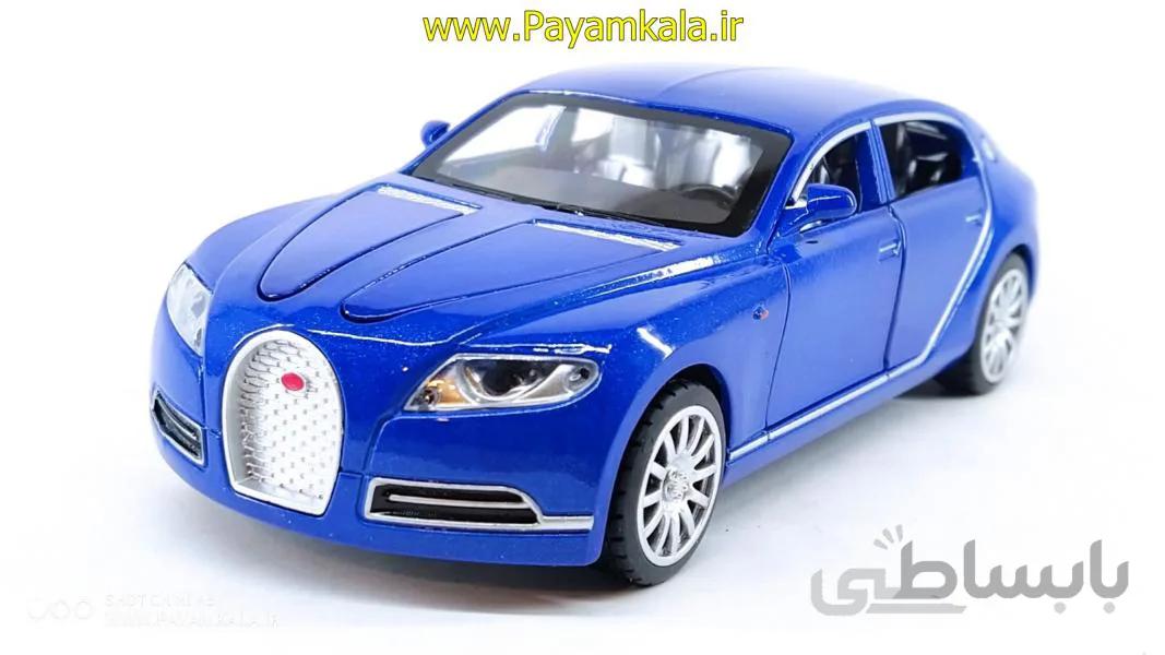 (7 در بازشو) اسباب بازی ماشین بوگاتی گالیبیه متوسط (Bugatti) موزیکال-چراغدار فلزی آبی