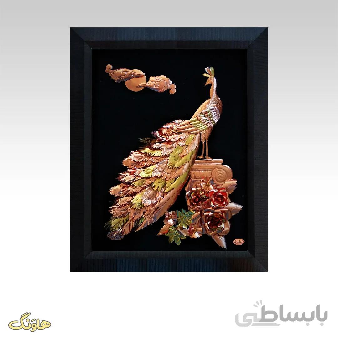 تابلو طاووس معرق مسی E004