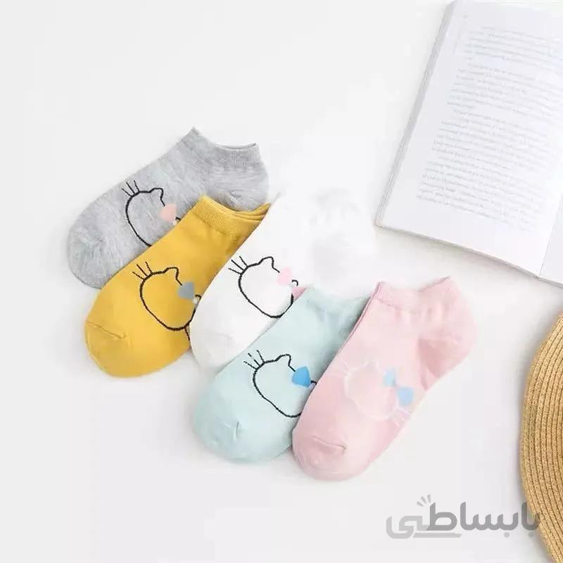 جوراب قوزکی زنانه طرح گربه پاپیونی