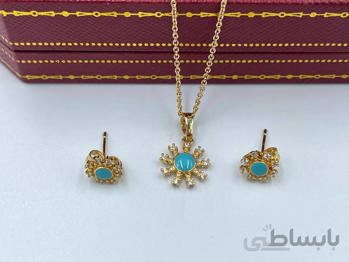 نیم ست طرح دانه برف نگین سبز