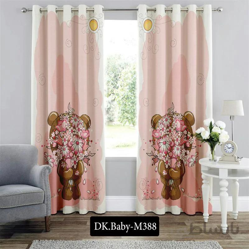 پرده پانچی (هازان و مخمل)کد DK.Baby.M388 طرح نوزادی بچه خرس و گل ها