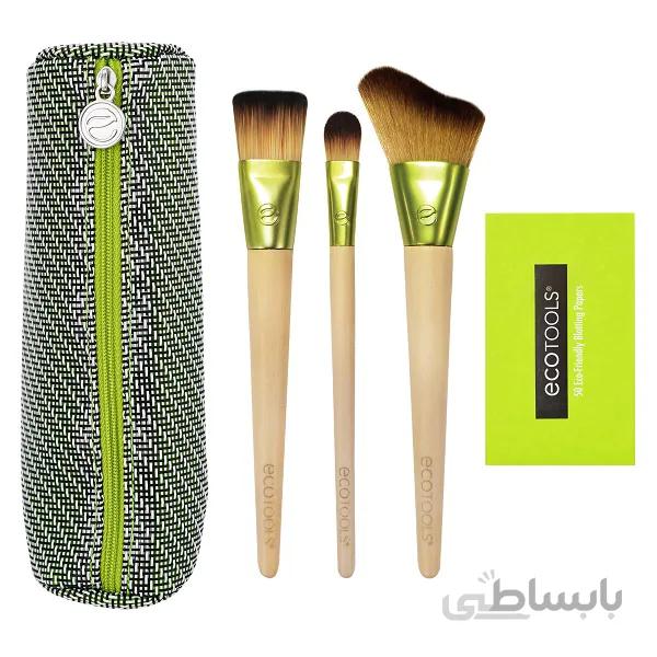 ست براش اکوتولز EcoTools مدل travel and glow | مسافرتی، حاوی سه براش کاربردی ا EcoTools Travel and Glow Everyday Must Have Make-Up Brush Set