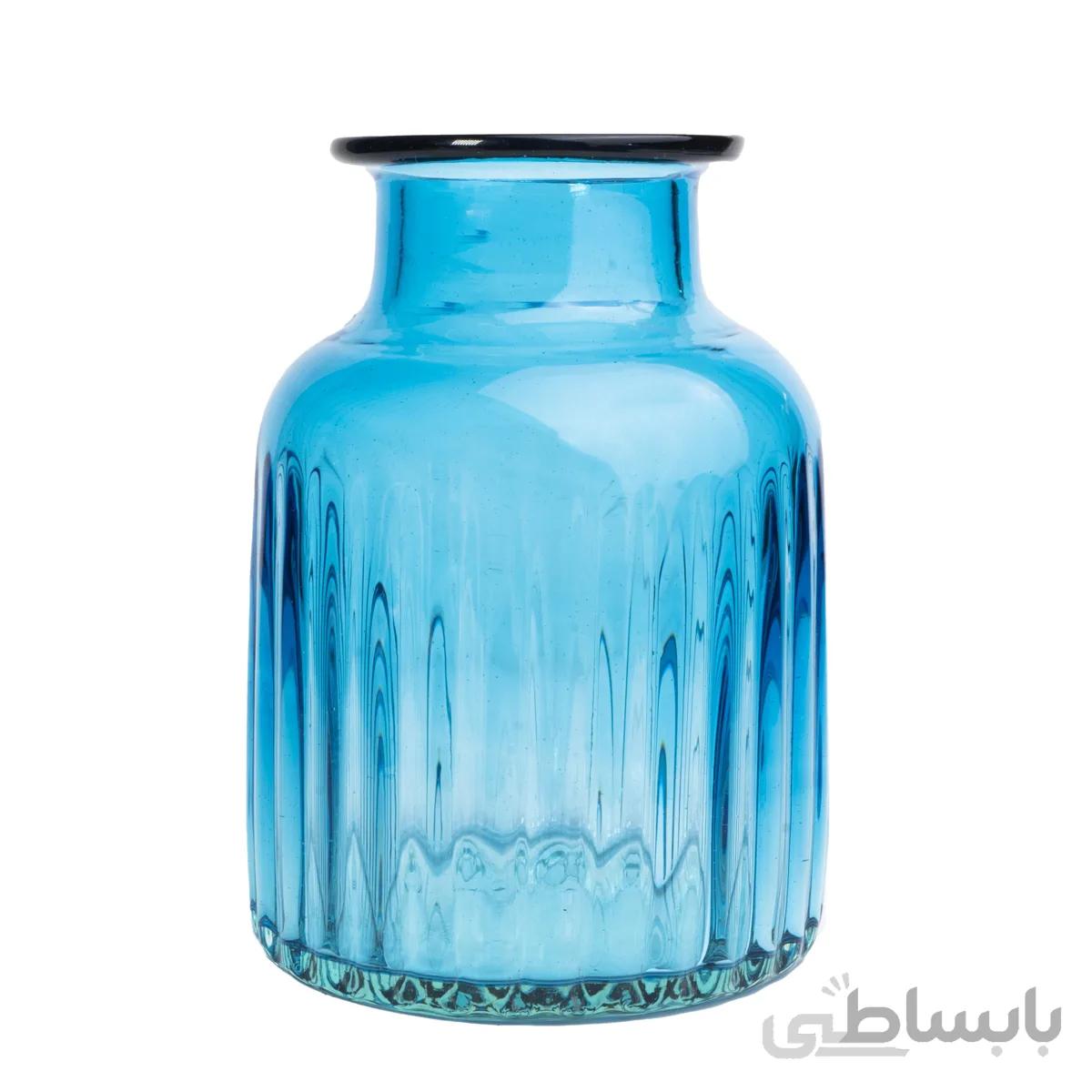 گلدان استوانه شیاردار کوچک آبی کمرنگ