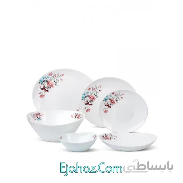 سرویس غذاخوری آرکوپال مقصود 26 پارچه داماس – ورژن جدید طرح سینوهه صورتی خاکستری-صدفی