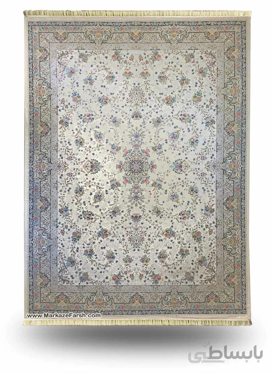 فرش طرح مهتاب کرم 1200 شانه گل برجسته