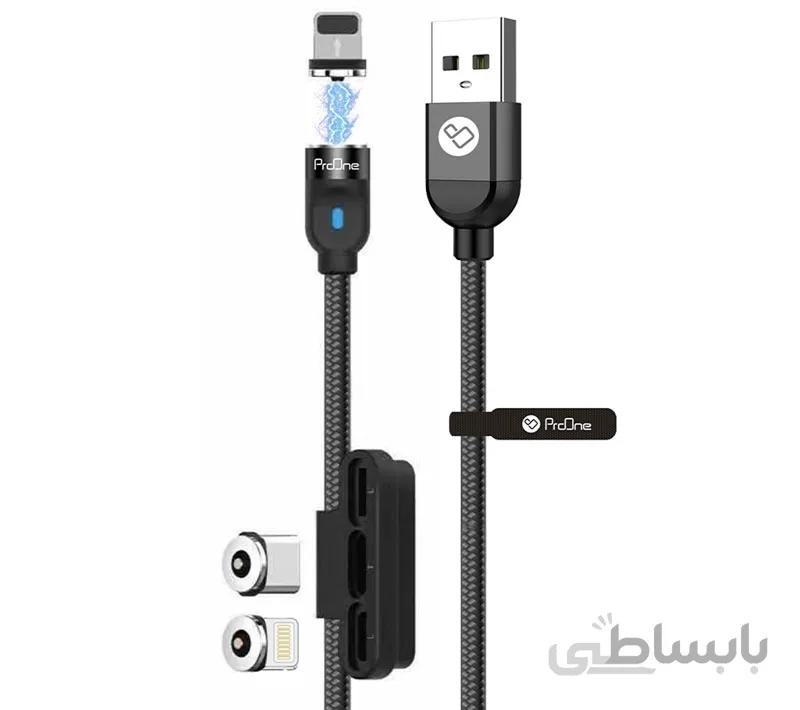 کابل تبدیل USB به لایتنینگ / Type-c / MicroUSB پرووان مدل PCC260 طول 1 متر ا ProOne PCC260 USB To microUSB/Lightning/USB-C Cable 1m