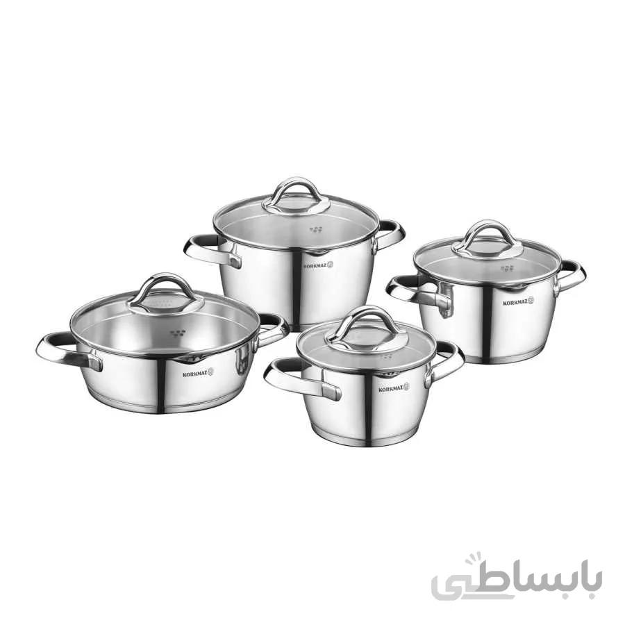 سرویس قابلمه استیل 8 پارچه کرکماز Korkmaz مدل Vertex کد A1973