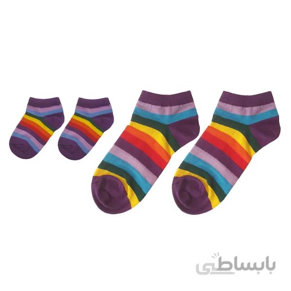ست مادر و کودک جوراب مچی راه راه رنگی تم بنفش کد PH38202