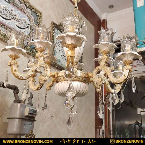 لوستر برنزی سرامیکی شاخه آمیتیس کرم طلا