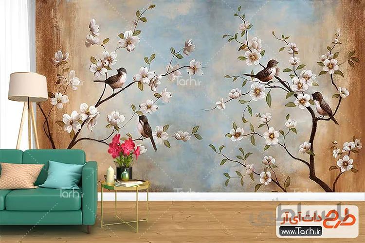دانلود کاغذ دیواری پرنده و شکوفه